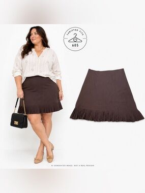 George Chocolate Brown Mini Skirt with Pleated Hem